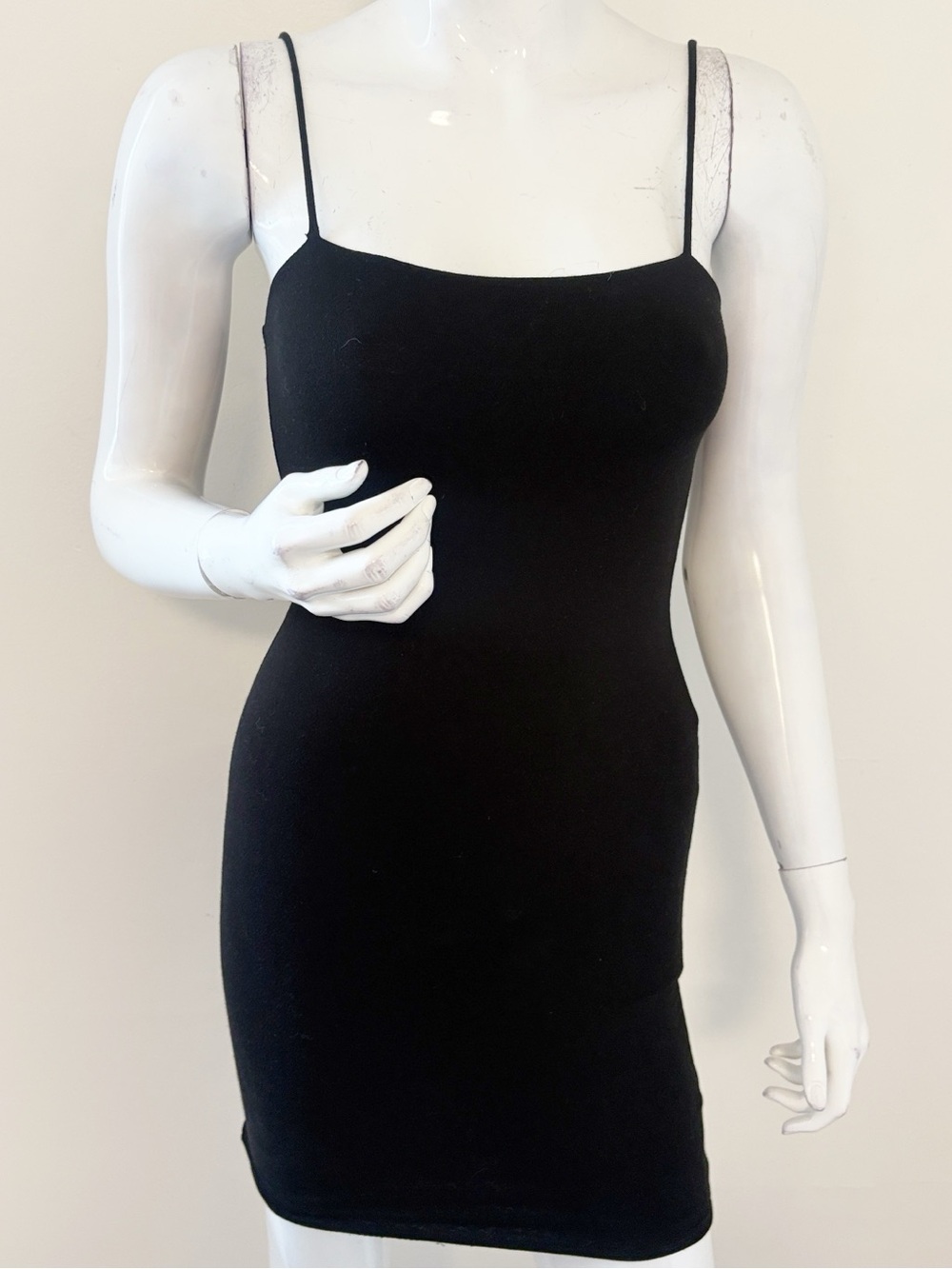 naked wardrobe Black Bodycon Mini Spaghetti Strap Fitted Slip Layering Dress